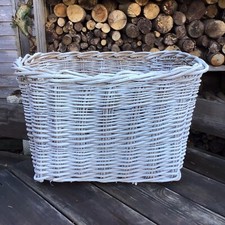 Extra Large Vintage Robust White Shabby Chic Rattan Wicker Log Basket 15x25x18”