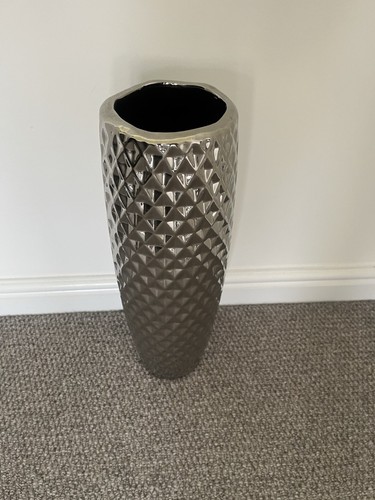 Silver slimline geo vase - silver,