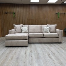 ‘Chelsea' Corner Sofa Chaise Beige Velvet Large Left Hand Facing Open End NEW