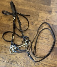 Full Brown English Leather & Brass In Hand Stallion Show Bridle With Bit & Lead