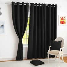 Thermal Thick Blackout Curtains Ready Made Eyelet Ring Top Curtain Pair Tiebacks