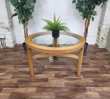 Vintage Mid-Century Nathan Teak & Glass Round Coffee Table Retro MCM