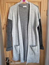 Matalan Multi Tone Grey Long Ribbed Cardigan Size M, Open Front, 2 Pockets
