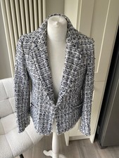 H&M BOUCLE TEXTURED JACQUARD CHECK SHORT JACKET BLAZER TWEED SIZE 6 8