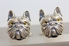 Sterling Silver Emerald set French Bulldog Dog Cufflinks