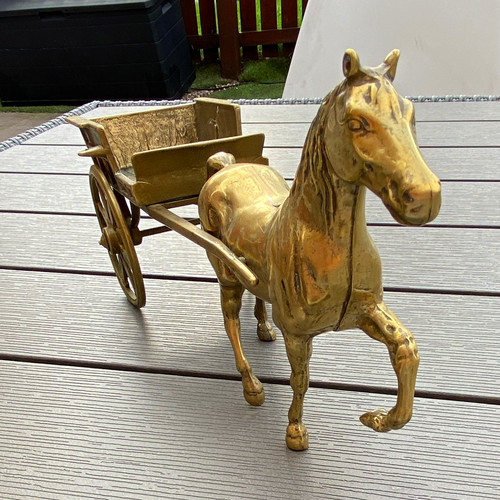 Brass horse and cart wagon - brass,