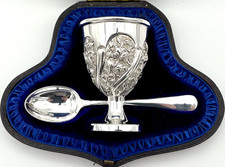 Antique Silver Egg Cup & Spoon