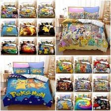 Pokemon Pikachu Quilt Duvet Cover+Pillowcase Single Double King Bedding Set Gift