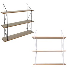 3 Tier Shelf Wall Hanging Shelves Metal Frame Wooden Shelves Decor * 3 COLOURS *