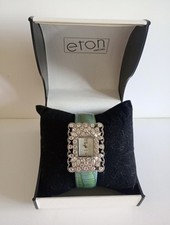 Eton Quartz Ladies Watch. Turquoise Leather Strap/Faux Diamond. Fully Working.