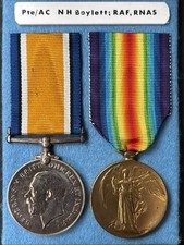 Boylett RAF., RNAS., Genuine First World War, British War & Victory Medals.