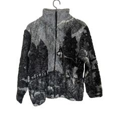 Black Mountain Wolf Print Fleece XL Zip Up Vintage Warm Jacket