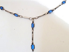 Pretty Vintage Art Deco Sapphire Blue paste glass Bezel set necklace