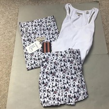 Jack Wills Shortie Pyjama Set White With Blue Reindeer 14 Tank/Shorts/Bag Cotton