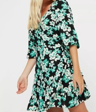 DOROTHY P3RKINS LADIES GREEN FLORAL WRAP MINI DRESS SIZE 12 NEW (ref 443) SALE