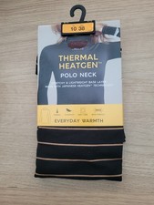 M&S Thermal Heatgen Polo Neck Base Layer Cotton Black & Brown Stripes Size 10