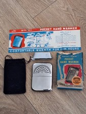 Vintage Peterson's  Peacock Chrome Plated Pocket Hand Warmer Original Box Bag