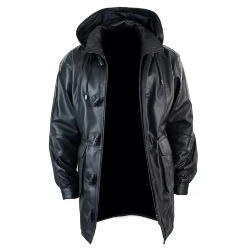 Mens black leather - mens, duffle