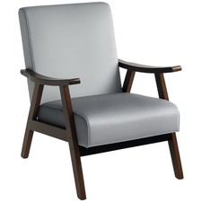 HOMCOM Velvet Armchair with Solid Wood Frame and Thick Padded, Grey