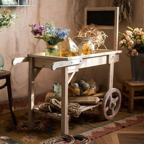 Vintage wooden trolley - wooden, plant