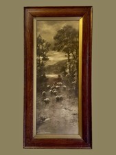 Antique Elmer Keene- Etching - Sheep Retuning From Market 70cm By 34cm