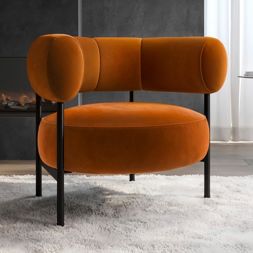 Rust velvet curved armchair - velvet,