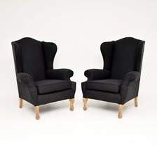 Pair of Antique Wing Back Armchairs by Hille