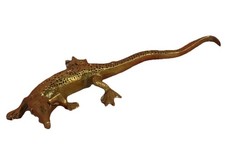 Vintage Brass Lizard / Salamander Paperweight Ornament With Red Eyes
