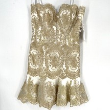 Tony Bowls Prom Formal Cocktail Dress Sz 8 Gold Brocade Lace Sweetheart Neckline
