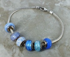 LOVELINKS STERLING SILVER Blue MURANO GLASS Spacer Bead Bracelet, 33.01g - H63