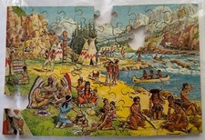 Vintage Wooden Jigsaw Puzzle Native American Indians Camp Suitable For Crafting.