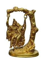 Handmade Brass Statue of Lord Radha Krishna Siting on Jhoola Swing For Home