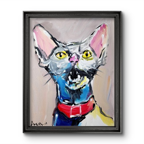 Aleph hand painted cat - painted, 14x11