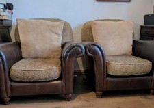 Leather And Fabric Armchairs. X2 Very Good Condition. 