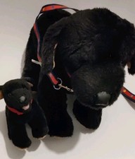 Build A Bear 12" Black Labrador Dog Plush Toy With Lead - Early Model With Puppy