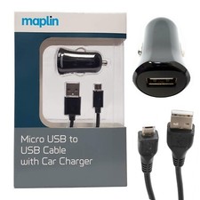 Maplin Micro USB Cable With 2.1A USB Car Charger For Android Phones & Tablets