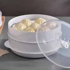 Microwave 2 Tier Vegetable Steamer Pasta Rice Fish Steaming Pot Healthy Eating