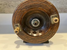 EARLY WOODEN  & BRASS FISH TAIL STARBACK REEL VINTAGE ‘H’ CUT DRUM BONE HANDLES