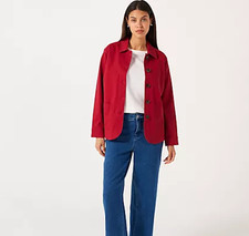 Denim & Co Patch Pocket Denim Jacket dark red new size small QVC  dcbx jb6