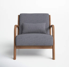 CANMOV 1x Grey Upholstered Accent Armchairs Solid Wood Frame Lounge Chairs NEW
