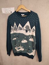 Cotton Traders Jumper Pullover M Warm Winter Penguin Snow Skiing Green Xmas