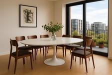 Italian Carrara Marble Tulip Dining Table — Knoll Replica (180 cm Oval)