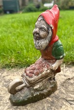 Vintage Composite Stone Garden Gnome Wheelbarrow of Potatoes