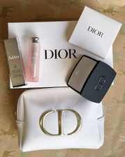 Dior Gift Set White Cosmetic Bag Black Compact Mirror Lip Balm Pink 001 VIP Gift