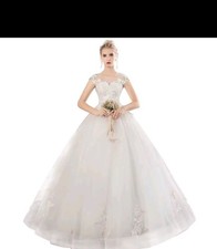 UK Cheap Cap Sleeve Sequins Lace Bridal Gown Beaded A Line Wedding Dress Size 12