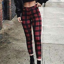 Womens Retro Plaid Print High