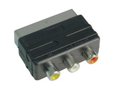 Electrovision - Scart Plug to 3 Phono Sockets Adaptor (Audio Video In) - Black