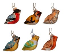 Set of 6 'Glass' Bird Christmas Tree Hanging Ornaments, Baubles - NEW