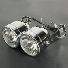 Chrome Twin Front Headlight W/ Bracket For Street Fat Boy, Naked Motorcycles