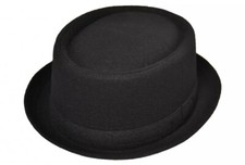 Black Mens Wool felt Pork Pie Hat - Black, fast 48 hour delivery.